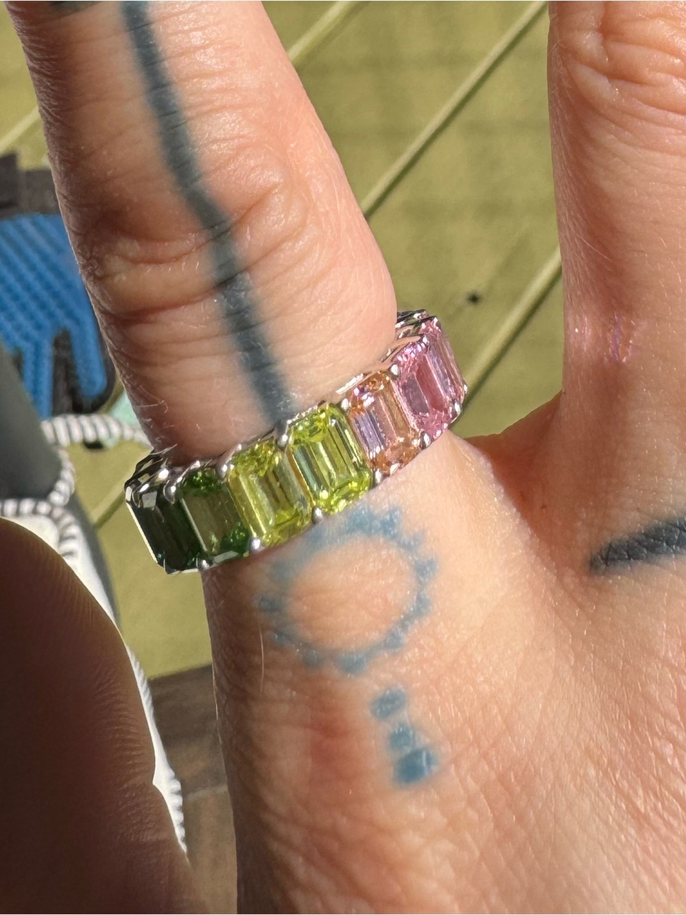 Multicolor Emerald-Cut Crystal Rainbow Ring